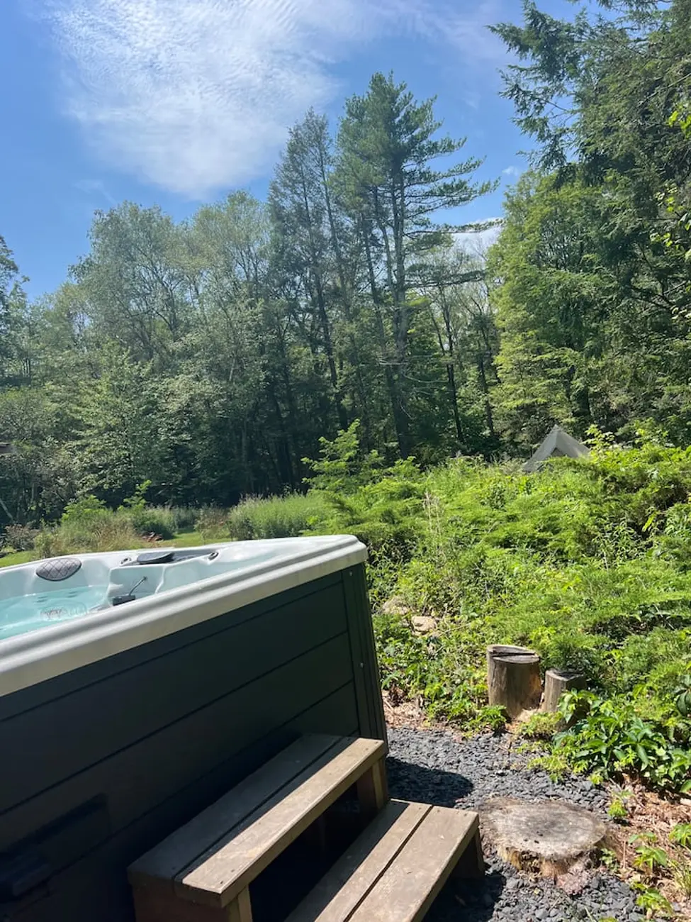 Outdoor hot tub overlooking the forest